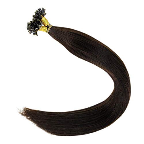 LaaVoo Pre Bonded Nail Tips Fusion Extensiones de Pelo Natural Queratina 20” #2 Marrón Oscuro Remy U Tip Mujer Pelo Natural 1G*50S