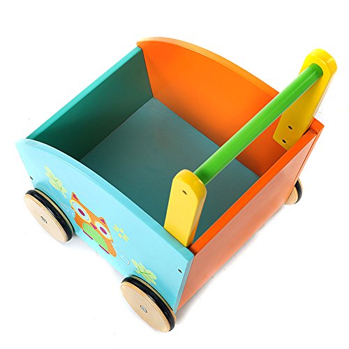 labebe - Andador Madera Para Bebe, Carrito Infantil Juguete, Juguete Carro Compra por 4 Ruedas, Andador Bebe Paso Primeros, Ligero Carrito por Niño 1-3 Años, Carro Juguete de Niña/Chico - Naranja Búho