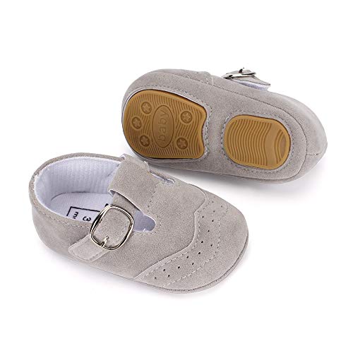 LACOFIA Zapatillas Antideslizantes para bebé niño Zapato Primeros Pasos de Cuero Suave de PU para bebé Gris 6-12 Meses