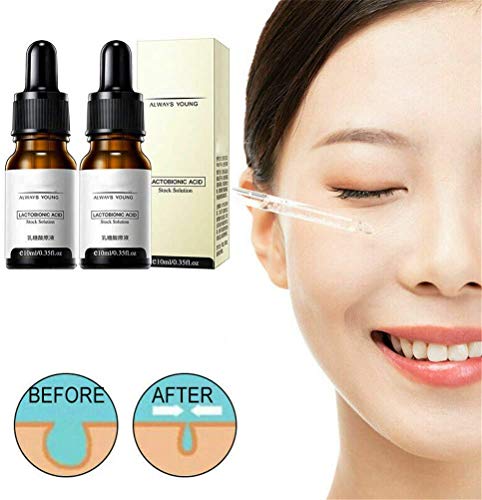 Lactobionic Acid Serum, Esencia de ácido lactobiónico Impecable Ablandador de poros Cero, Suero hidratante Antiarrugas antiedad, Esencia para Eliminar el acné, Eliminar Puntos Negros (2PCS)