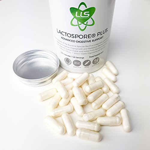 LactoSpore® (Bacillus Coagulans) Plus de LLS | Probióticos | 15 mil millones de UFC por gramo | 120 Cápsulas - Suministro para 4 meses | Incluye Enzimas Digestivas e Inulina Prebiótica