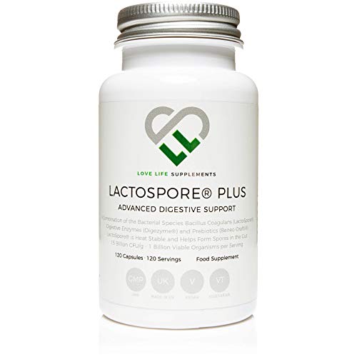 LactoSpore® (Bacillus Coagulans) Plus de LLS | Probióticos | 15 mil millones de UFC por gramo | 120 Cápsulas - Suministro para 4 meses | Incluye Enzimas Digestivas e Inulina Prebiótica