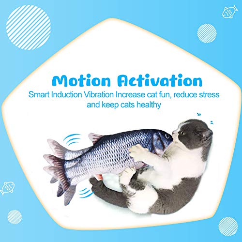 Lacyie Eléctrica Juguete Pez para Gato, Juguetes con Hierba Gatera USB Recargable para Pez Simulación Realista Mascotas Interactivo de Felpa Pez para morder, Masticar, patear y Dormir