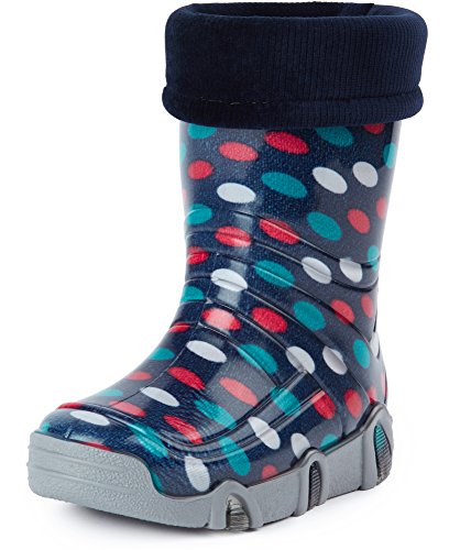 Ladeheid Botas de Agua Zapatos de Seguridad Calzado Unisex Niños Niñas Swk 24 (Azul Oscuro Dots, 25/26 EU)