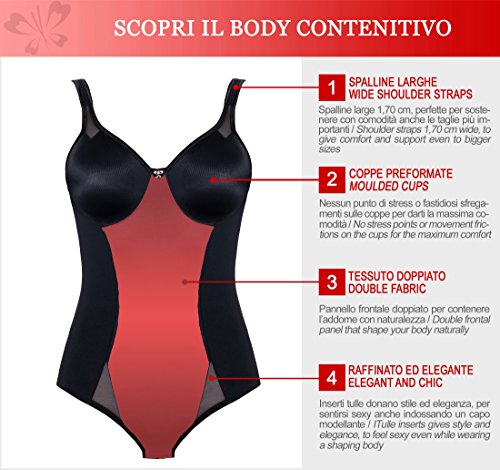 Lady Bella PA0791 Body Reductor en Copas D - Faja Moldeadora sin Aros, preformada, no Acolchada y sin Costuras - Body Interior con Elegantes Detalles de Tul, Ideal Tallas Grandes (Blanco, 100D)