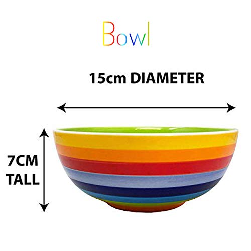 Laeto Rainbow Juego de cuencos de cerámica a rayas perfecto para desayuno, sopa o postre pintado con un bonito diseño de arco iris para decorar tu cocina y tu estado de ánimo.
