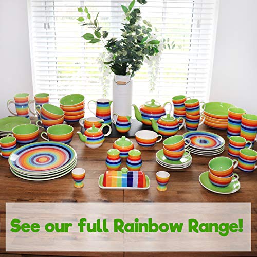 Laeto Rainbow Juego de cuencos de cerámica a rayas perfecto para desayuno, sopa o postre pintado con un bonito diseño de arco iris para decorar tu cocina y tu estado de ánimo.