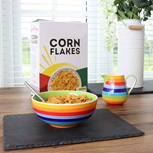 Laeto Rainbow Juego de cuencos de cerámica a rayas perfecto para desayuno, sopa o postre pintado con un bonito diseño de arco iris para decorar tu cocina y tu estado de ánimo.