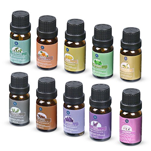 Lagunamoon Aceites Esenciales, Top 10 Set de Regalo de Aceites de Aromaterapia de Lavanda, Eucalipto, Menta, Romero, Aceites Esenciales para Humidificadores, 100% Puros