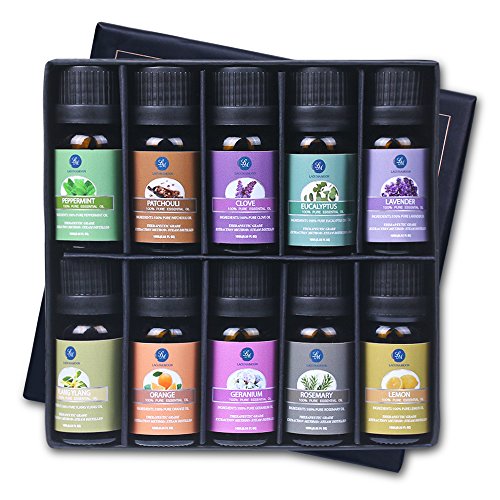 Lagunamoon Aceites Esenciales, Top 10 Set de Regalo de Aceites de Aromaterapia de Lavanda, Eucalipto, Menta, Romero, Aceites Esenciales para Humidificadores, 100% Puros
