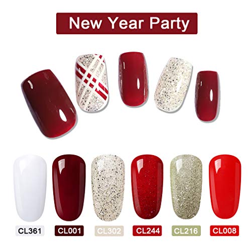 Lagunamoon Esmaltes Semipermanentes en Gel UV LED, Selección de 6 Colores Temáticos, Esmalte de Uñas Soak off 8ML - Fiesta del año nuevo