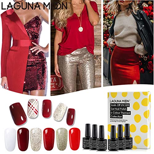 Lagunamoon Esmaltes Semipermanentes en Gel UV LED, Selección de 6 Colores Temáticos, Esmalte de Uñas Soak off 8ML - Fiesta del año nuevo