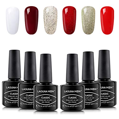 Lagunamoon Esmaltes Semipermanentes en Gel UV LED, Selección de 6 Colores Temáticos, Esmalte de Uñas Soak off 8ML - Fiesta del año nuevo