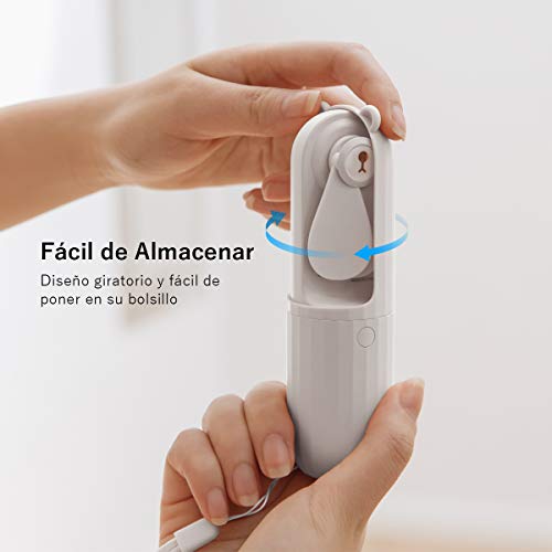 LaHuKo Mini Ventilador de Mano USB Portátil Pequeño y Silencioso con 2 Velocidades Recargable USB con Batería 2500mAh Duración 24h para Oficina Hogar Viajes Aire Libre (Blanco)