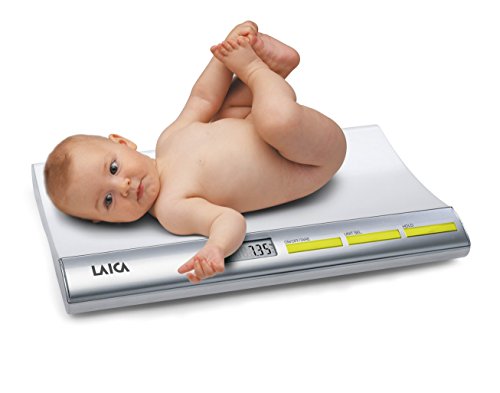 Laica PS3001 Báscula digital para pesar bebés, hasta 20 kg, color plata/blanco, con función bloqueo y tara