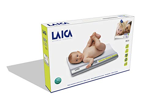 Laica PS3001 Báscula digital para pesar bebés, hasta 20 kg, color plata/blanco, con función bloqueo y tara