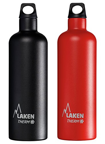 Laken Botella Térmica 750 ml de Acero Inoxidable 18/8 y Doble Pared de Vacío Futura (Boca Estrecha) 2-Pack Negro+Rojo