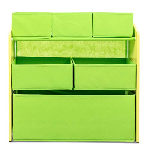 Lalaloom SWEET LUGGI - Estanteria infantil de madera (habitación para niños, mueble multifuncional, almacenaje con 6 cajas de tela para juguetes), 63x30x60 cm, color Verde