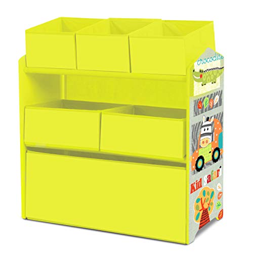 Lalaloom SWEET LUGGI - Estanteria infantil de madera (habitación para niños, mueble multifuncional, almacenaje con 6 cajas de tela para juguetes), 63x30x60 cm, color Verde
