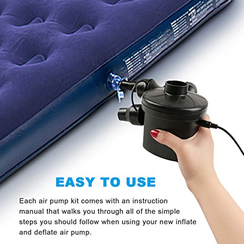 Lambony 150W Bomba de Aire Electrica Portatil, 2 en 1 Infla y Desinflama Adaptadores de Boquilla con 3 Accesorios, Usado para el Hogar de Vacaciones Camping Airbed, Niños Piscina y Juguetes