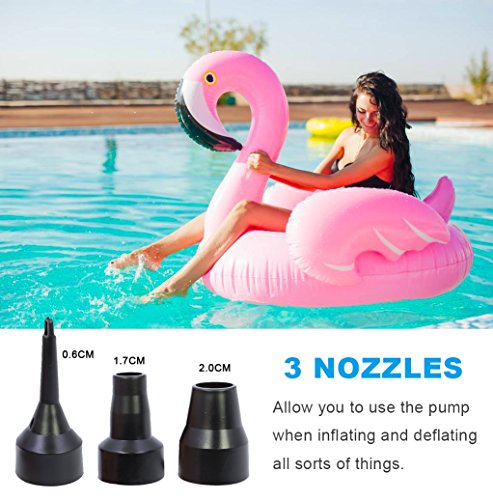 Lambony 150W Bomba de Aire Electrica Portatil, 2 en 1 Infla y Desinflama Adaptadores de Boquilla con 3 Accesorios, Usado para el Hogar de Vacaciones Camping Airbed, Niños Piscina y Juguetes