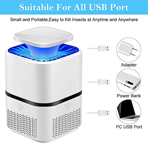 Lámpara Antimosquitos, Asesino de Mosquitos, Electric Bug Zapper, Mosquito Killer Lamp, Portátil Carga por USB sin Ruido y Radiación, Tranquilidad Ambiente para Dormir (Blanco)