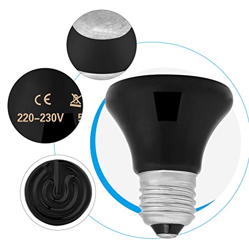 Lámpara calentadora infrarroja, para mascotas, acuarios, cerámica, sin luz ni daño, bombilla emisora de reptiles, para serpiente lagarto, no afectará sus hábitos de vida, 50/60/75/100W(Negro 50W)