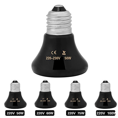 Lámpara calentadora infrarroja, para mascotas, acuarios, cerámica, sin luz ni daño, bombilla emisora de reptiles, para serpiente lagarto, no afectará sus hábitos de vida, 50/60/75/100W(Negro 50W)