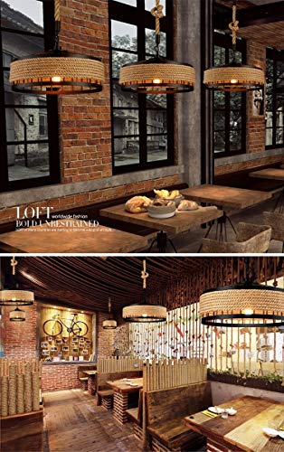 Lámpara colgante de luz de techo, lámpara de techo de cáñamo industrial retro de COCOL Lámpara colgante de lámpara de cuerda de metal Lámpara de salón Comedor Bar Balcón/No incluido Bombillas