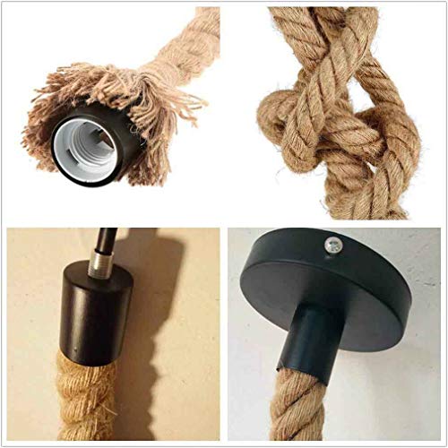 Lámpara colgante de techo, colgante1M Vintage Cuerda de cáñamo gruesa 220V,E27(sin bombilla) para salón,bar,lámpara de cuerda luces colgantes para el restaurante del dormitorio cafetería
