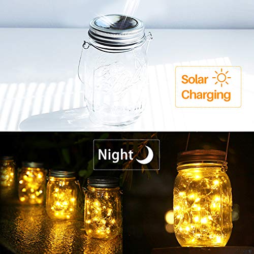 Lámpara de Decoración Solar - 4 Piezes Lámpara Solar Mason Jar Set Lámpara Ahorro de Energía e Impermeable para Jardín Interiores/Exteriores Festival y Decoración de Fiesta Bodas
