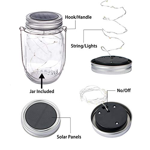 Lámpara de Decoración Solar - 4 Piezes Lámpara Solar Mason Jar Set Lámpara Ahorro de Energía e Impermeable para Jardín Interiores/Exteriores Festival y Decoración de Fiesta Bodas