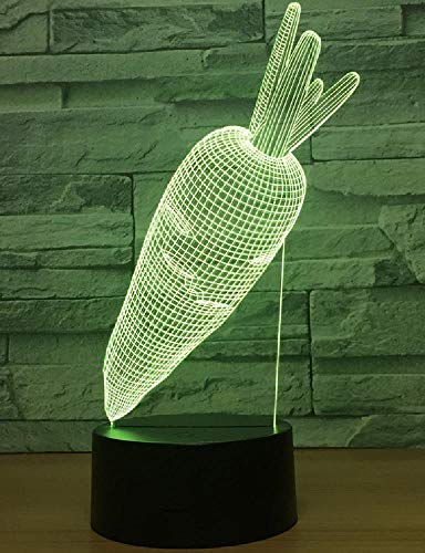 Lámpara de escritorio de la ilusión del holograma 3D de la zanahoria de la luz de la noche del color de 3D LED para el regalo de los niños