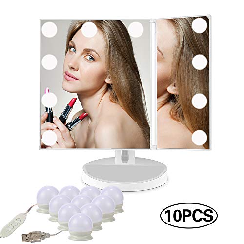 Lámpara de espejo LED, 10 LED, estilo Hollywood, regulable, lámpara de espejo, lámpara de maquillaje, iluminación para espejo de maquillaje, tocador
