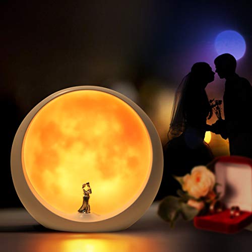 Lámpara de Humor de Luna Regalo único de Aniversario de Bodas de San Valentín Decoración de Arte, Boda Blanca Bajo Luna Llena (No recargable)