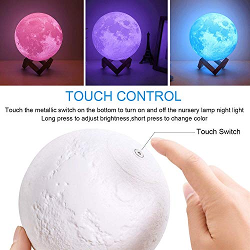 Lámpara de luna en 3D, 18 cm, recargable, grande, 16 luces LED, con soporte de madera, decoración de dormitorio, mesita de noche, idea de regalo para Navidad, cumpleaños
