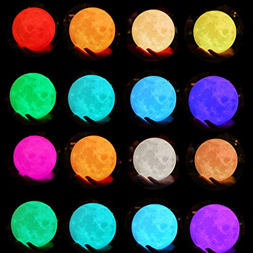 Lámpara de luna en 3D de 16 Colores LED Luz de Luna con 15 cm de Diámetro Lámpara de Noche Luna Llena con Control Remoto Carga Usb para Niños Bebé Dormitorio Café Bar Regalo de Fiesta Decoración