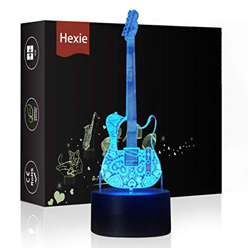 Lámpara de mesilla de noche con luces LED 3D Hexie, iluminación de 7 colores cambiante con botón táctil, regalo creativo, decoración ideal (guitarra)