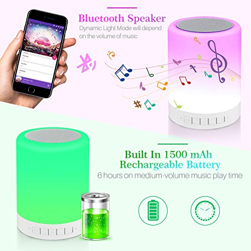 Lámpara de Noche Reawul con Altavoz Bluetooth, Lámpara de Mesa Touch Night Light con RGB 3 Modos Regulables al Tacto y 7 Colores para Cambiar, Regalo para Mujeres Hombres Adolescentes