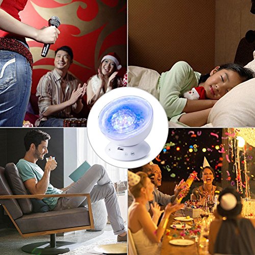 Lámpara de Proyector LED Proyector de Luz Océano Mando a Distancia con Temporizador Reproductor de Música para Dormitorio de Niños, Fiestas, Regalos y Decoración del hogar (Blanco)