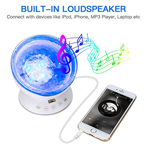 Lámpara de Proyector LED Proyector de Luz Océano Mando a Distancia con Temporizador Reproductor de Música para Dormitorio de Niños, Fiestas, Regalos y Decoración del hogar (Blanco)