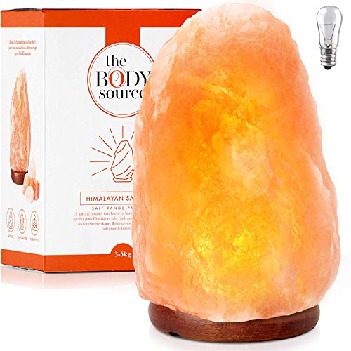 Lámpara de Sal del Himalaya (3-5 kg) con Regulador de Intensidad - Totalmente natural y hecha a mano con base de madera
