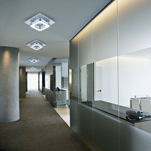Lámpara de techo de cristal Lámparas de techo Espejo de acero inoxidable LED 12W moderna lámpara de cristal para sala de estar, dormitorio