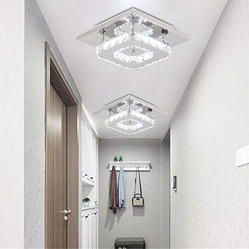 Lámpara de techo de cristal Lámparas de techo Espejo de acero inoxidable LED 12W moderna lámpara de cristal para sala de estar, dormitorio