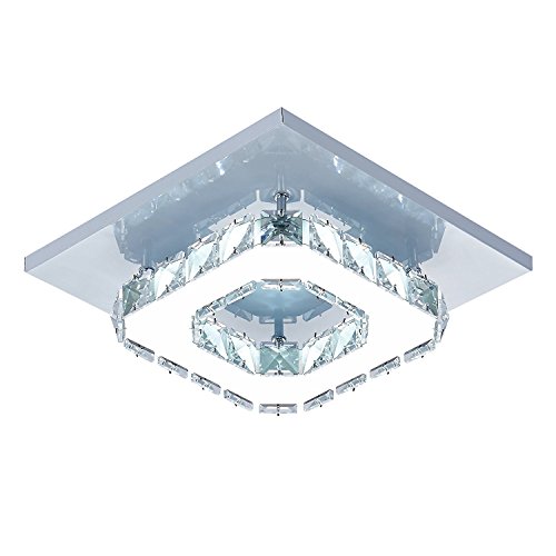 Lámpara de techo de cristal Lámparas de techo Espejo de acero inoxidable LED 12W moderna lámpara de cristal para sala de estar, dormitorio
