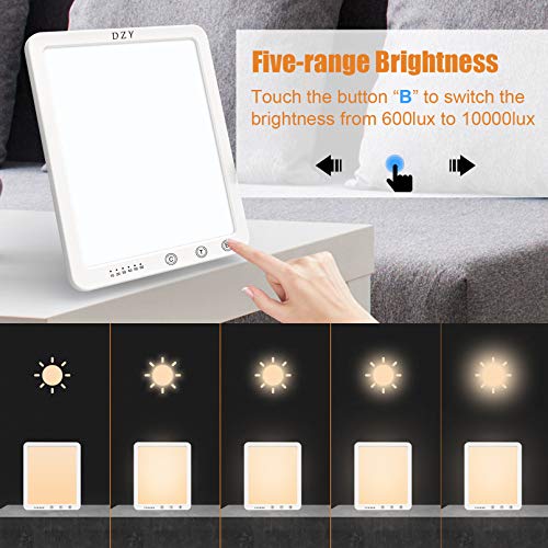 Lámpara de Terapia,DZY Sin UV 10000lux Lampara Luminoterapia,Tres niveles de temperatura de color, cinco niveles de intensidad de luz 6 temporizadores,Control táctilpara oficina en casa.