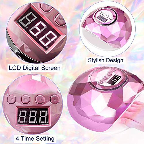 Lámpara de uñas LED UV 86W, secador de uñas más rápido para esmalte de gel, lámpara de curado de uñas con 4 temporizadores de ajuste automático de pantalla LCD para uñas y uñas de los pies (rosa)