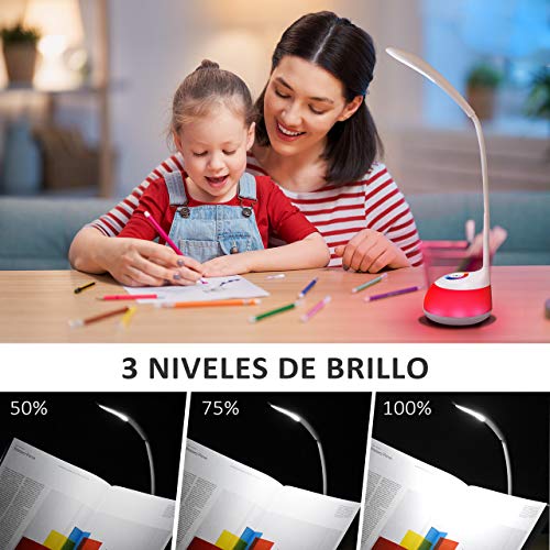 Lampara LED Escritorio Infantil USB Recargable 2000mAh, VicTsing Flexo Escritorio con 3 Niveles de Intensidad, Luz Ambiental Nocturna de 256 Colores, Brazo Flexible para Estudio, Lectura y Quitamiedos