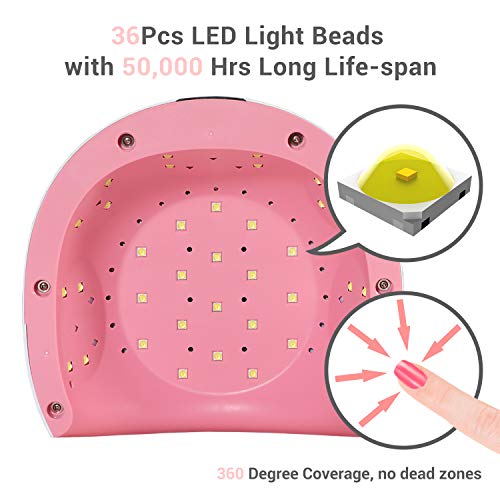 Lámpara LED UV Uñas, Ohuhu 72W Lámpara LED Uñas Pantalla LCD Secador de uñas de Botón Táctil Sensor Automático de infrarrojos, Lampara uñas con 4 Temporizador Profesional de 10s, 30s, 60s,120 s