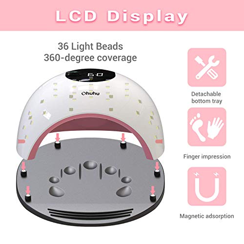 Lámpara LED UV Uñas, Ohuhu 72W Lámpara LED Uñas Pantalla LCD Secador de uñas de Botón Táctil Sensor Automático de infrarrojos, Lampara uñas con 4 Temporizador Profesional de 10s, 30s, 60s,120 s